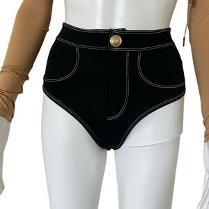 Oye Lavinia Black Stitched Gold Button Swim Bottom Size XS